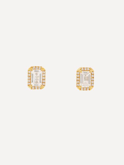 SUZANNE KALAN 14ct Gold White Topaz Diamond Halo Stud Earrings