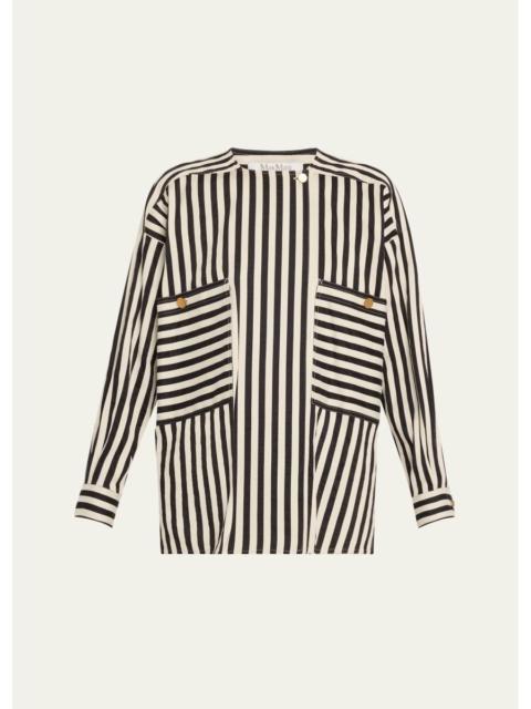 Max Mara Paio Stripe Long-Sleeve Silk Shirt Jacket
