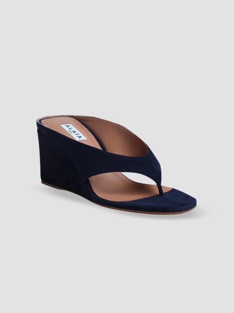 Alaïa Women's 75MM Slip-On Suede Wedge Sandals - Blue Nuit