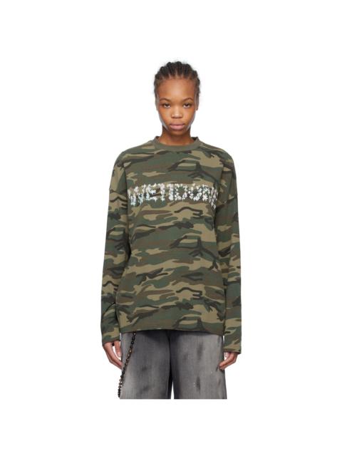 We11done Green Sparkle Logo Long-Sleeved T-shirt