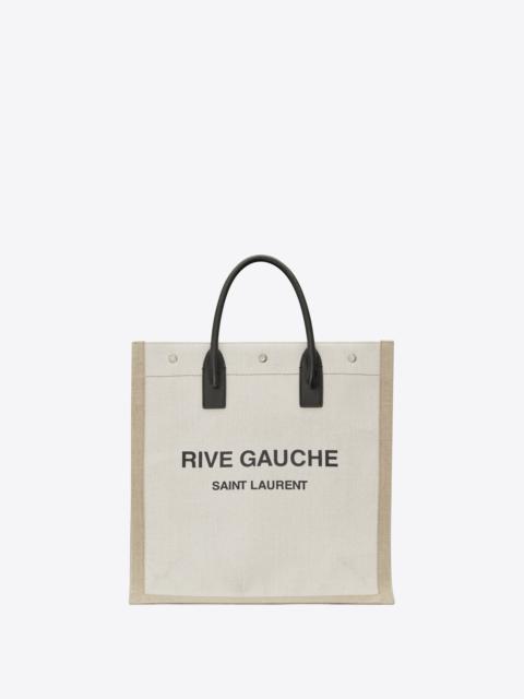 SAINT LAURENT rive gauche north/south tote bag in printed linen and leather