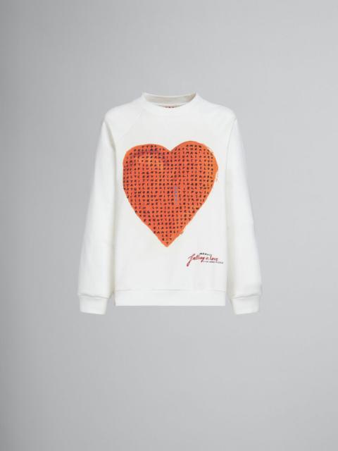 Marni WHITE SWEATSHIRT WITH WORDSEARCH HEART PRINT