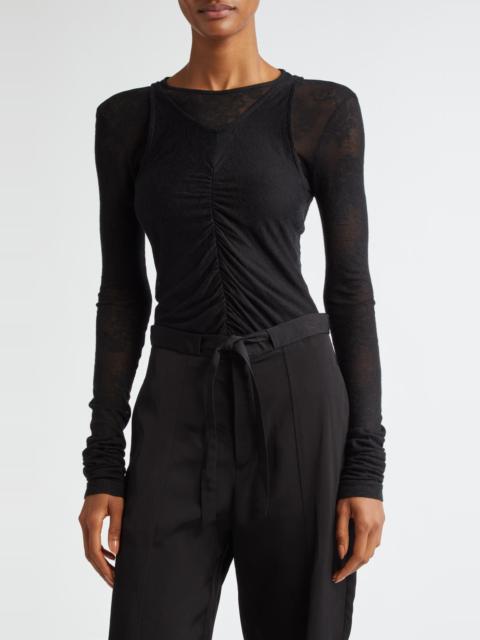 BITE Studios Chalet Ruched Semisheer Lace Top in Black at Nordstrom