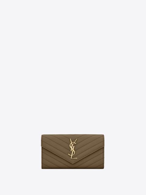 SAINT LAURENT monogram large flap wallet in grain de poudre embossed leather