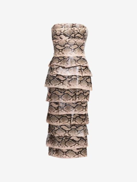 ELIE SAAB tiered snakeskin-effect midi dress
