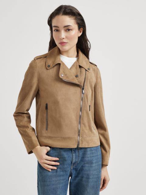 Brunello Cucinelli Suede biker jacket with monili