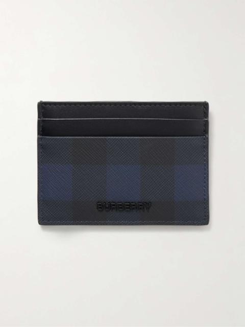 Leather-Trimmed Checked Coated-Canvas Cardholder