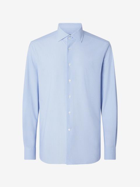 CORNELIANI Bi-elastic fabric shirt with white/light blue micro checks