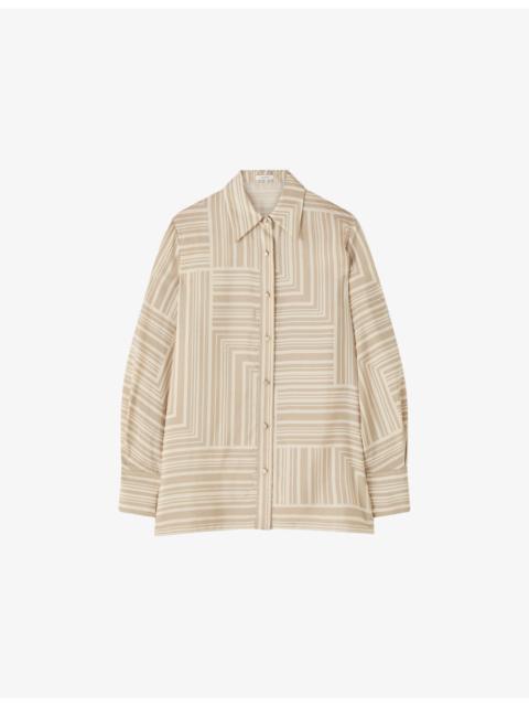 JOSEPH Atlan Grid-Print Silk Shirt