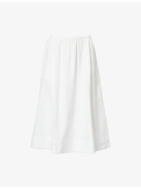 Vince Scalloped-Hem Full Cotton Midi Skirt
