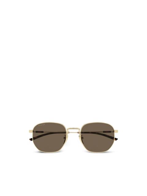 GUCCI Web-stripe geometric-frame sunglasses