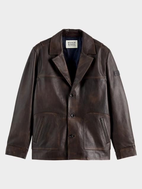 SCOTCH & SODA Men's Vintage-Treated Leather Blazer with Sleeve Label