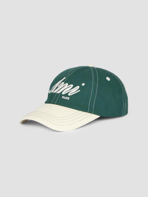 AMI Paris Men's Colorblocked Logo Cotton Baseball Cap - Bottle Green Ivory