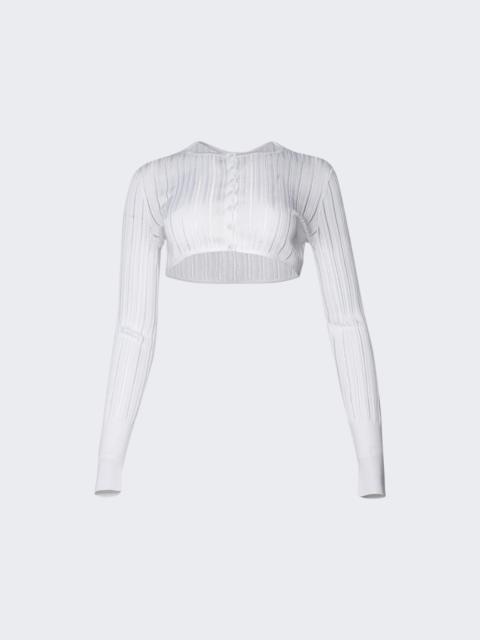 Alaïa Shiny Crinoline Cropped Cardigan White