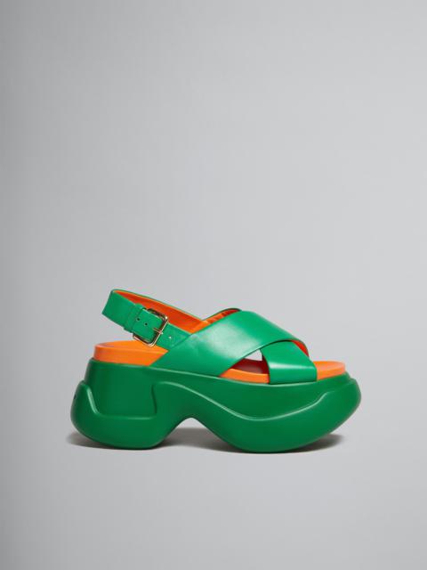 Marni GREEN LEATHER CRISS-CROSS SANDAL