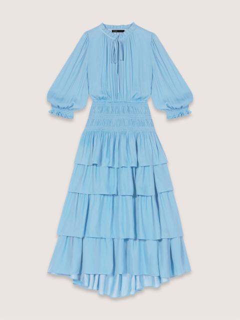 maje Long satiny dress with ruffles