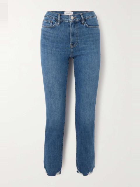 FRAME Le High Straight frayed cropped high-rise straight-leg jeans
