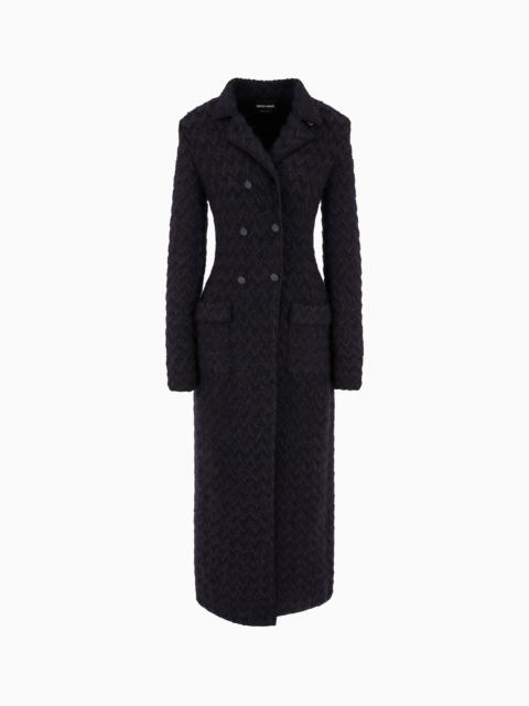 GIORGIO ARMANI Long double-breasted coat in chevron jacquard viscose, silk and mohair wool