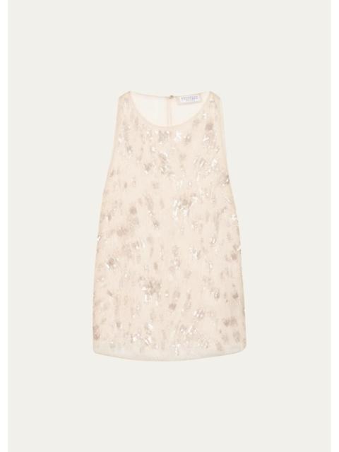 Brunello Cucinelli Animalier Embroidered Silk Tank Top