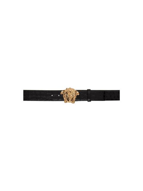 VERSACE Black Croc-Embossed Medusa Belt