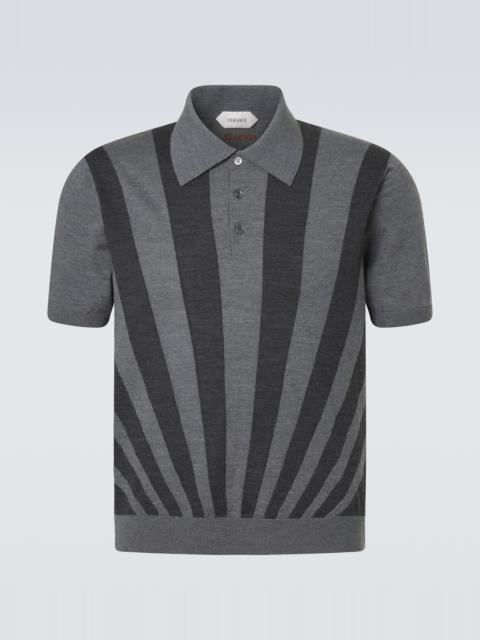 VERSACE Intarsia striped virgin wool polo shirt