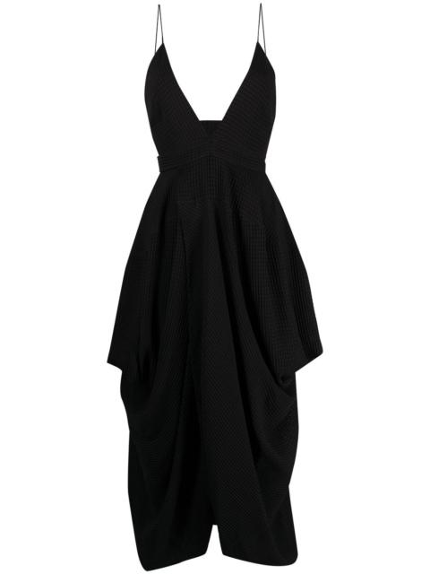 plunge-neck draped midi-dress
