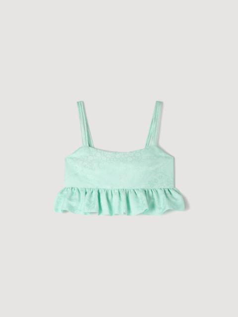Sandro FLORAL JACQUARD RUFFLE CROP TOP