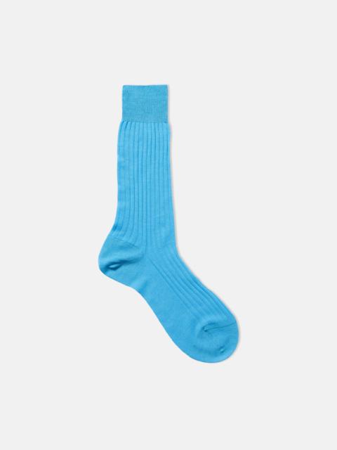 J. PRESS MADE-IN-ENGLAND TURQUOISE RIBBED MERINO WOOL MID-CALF SOCKS