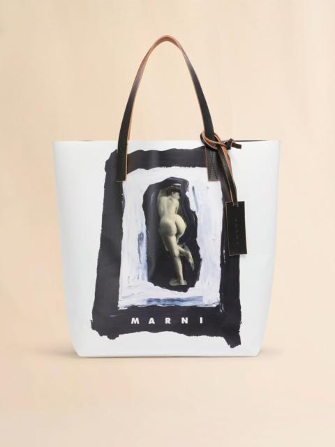 Marni WHITE AND BLACK TRIBECA TOTE WITH NAKED FIGURE PRINT