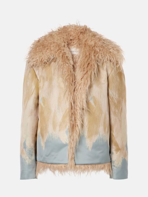 Printed faux fur-trimmed jacket