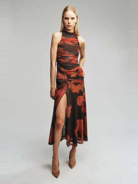 BARDOT Natalya Mesh Midi Dress In Earth Red