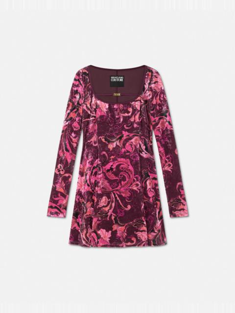 VERSACE JEANS COUTURE Porcelain Barocco Velvet Mini Dress