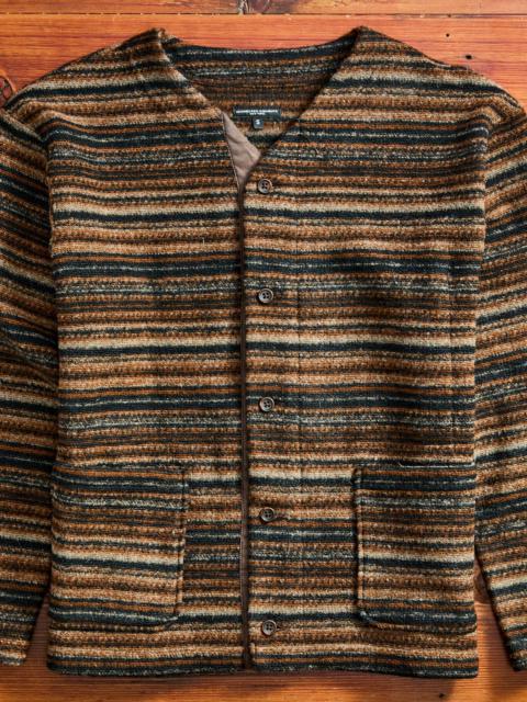 Engineered Garments Fair Isle Knit Cardigan Sweater in Brown Stripe