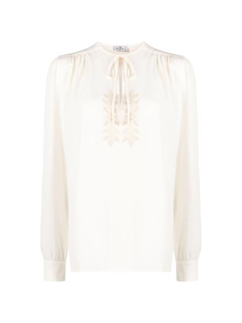 leaf-embroidered silk blouse