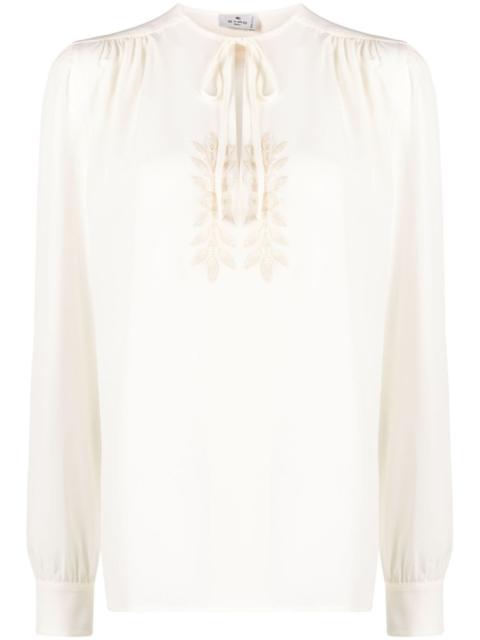 Etro leaf-embroidered silk blouse