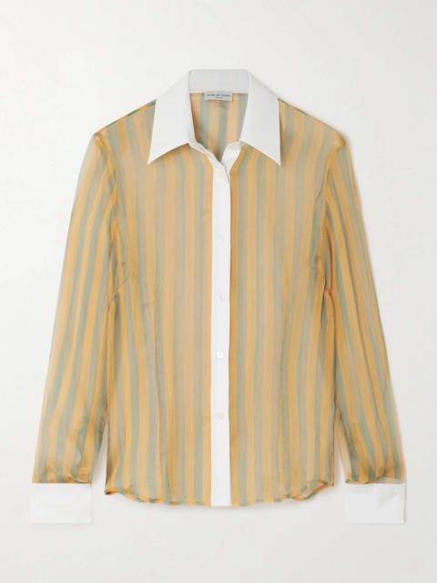 Dries Van Noten Poplin-trimmed striped crinkled silk-chiffon shirt