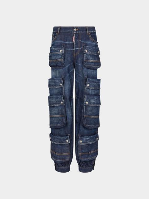 DSQUARED2 DARK CLEAN WASH DENIM CARGO PANT