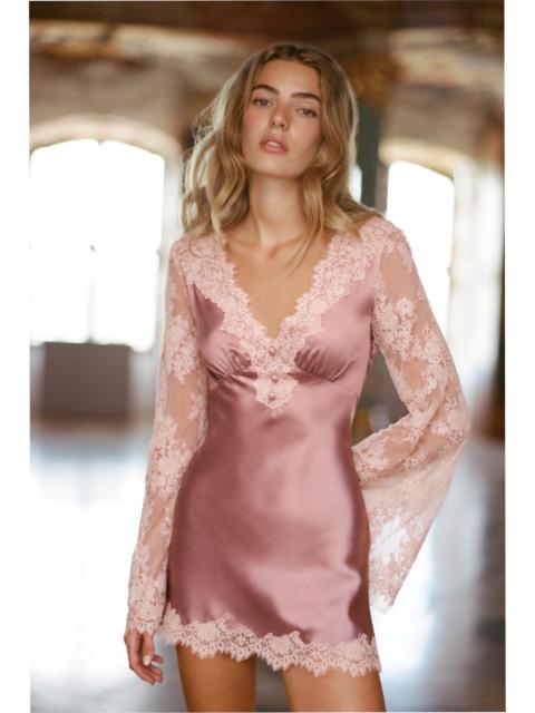 LoveShackFancy Dawselle Satin and Lace Mini Dress