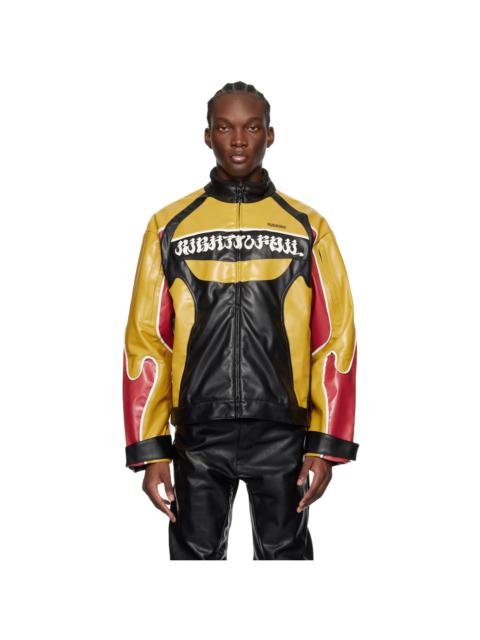 KUSIKOHC Black & Yellow Rider Faux-Leather Jacket