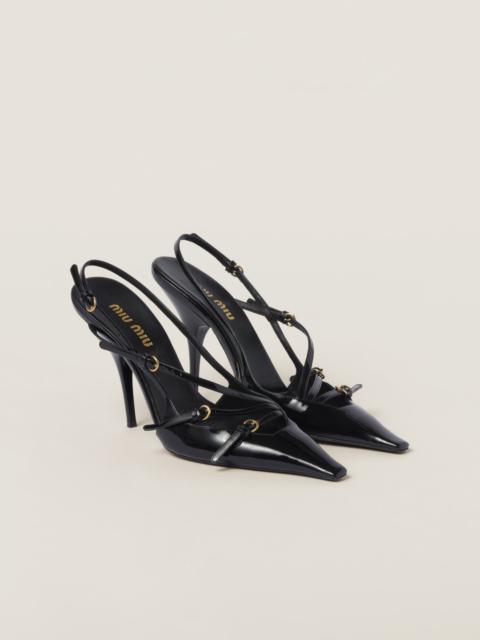 Patent leather slingbacks with buckles