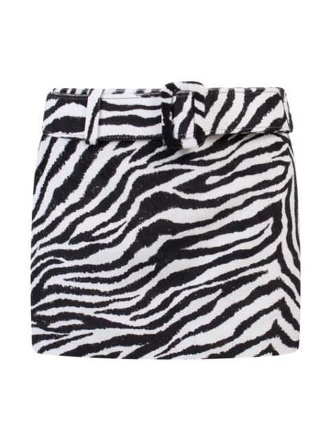 Alessandra Rich Belted zebra-print cotton-velvet mini skirt