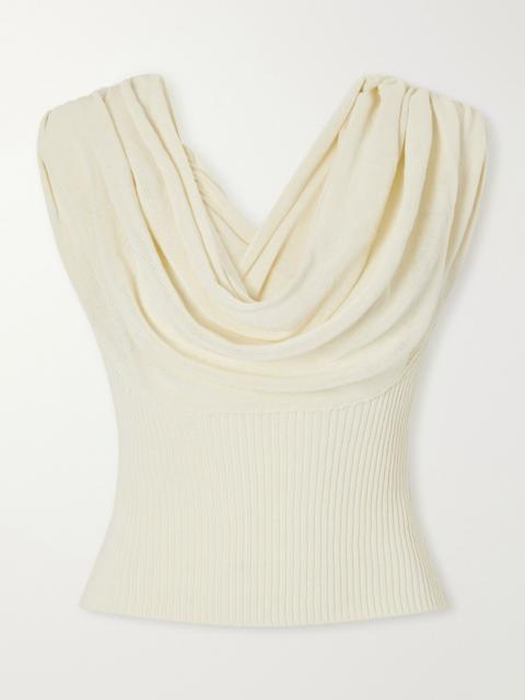 KALLMEYER Meeka cowl-neck cotton-blend ribbed top Cream
