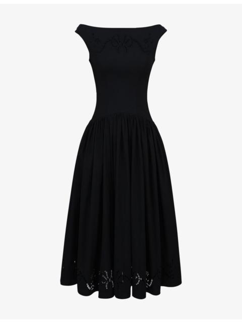 House of CB Lauren Boat-Neck Broderie Cotton-Blend Midi Dress