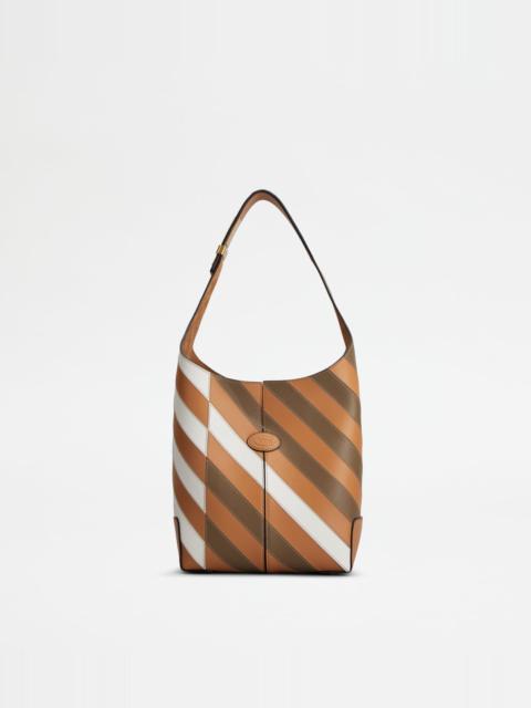 Tod's TOD'S DI BAG FOLIO SHOULDER BAG IN LEATHER SMALL - BROWN, WHITE