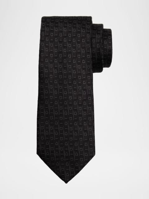 FERRAGAMO Men's Alternating Micro-Gancini Jacquard Silk Tie