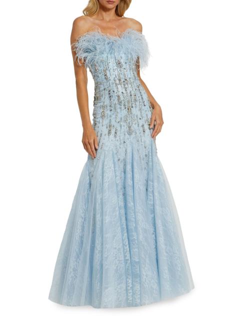 MAC DUGGAL Women's Evening Feather Strapless Gown - Powder Blue