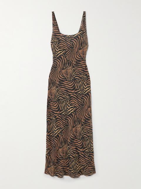 RIXO Bondi Tiger-print Silk-satin Midi Dress