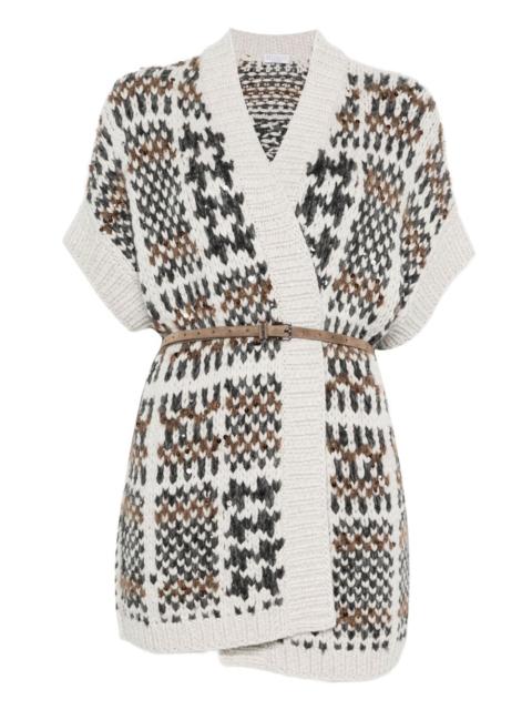patterned belted cardigan
