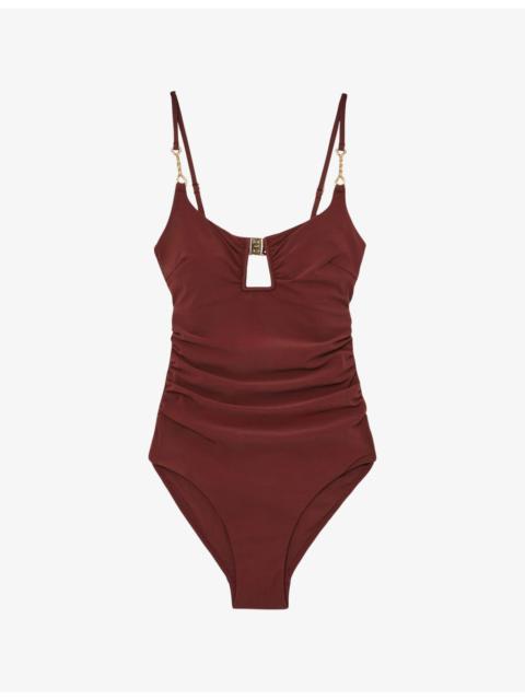REISS Wrenna Cut-Out Detail Ruched Stretch-Woven Swimsuit