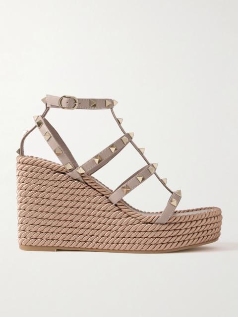 Valentino Rockstud Torchon 105 leather espadrille wedge sandals Blush